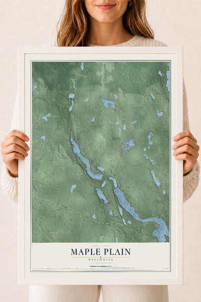 Map of Maple Plain, Wisconsin, 18 x 24 inch print in a white wood frame