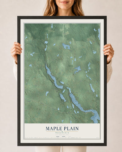 Map of Maple Plain, Wisconsin, 24 x 36 inch print in a black wood frame