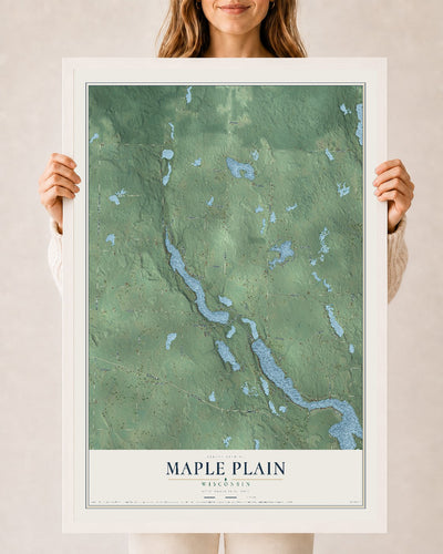 Map of Maple Plain, Wisconsin, 24 x 36 inch print in a white wood frame