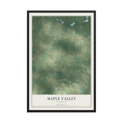 Map of Maple Valley, Wisconsin, 12 x 18 inch print in a black wood frame