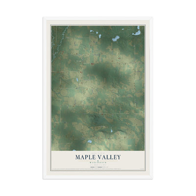 Map of Maple Valley, Wisconsin, 12 x 18 inch print in a white wood frame