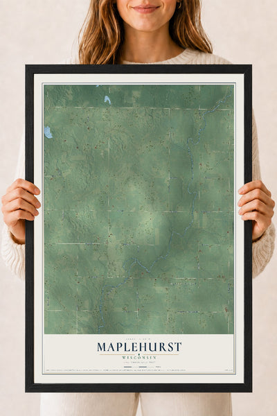 Map of Maplehurst, Wisconsin, 18 x 24 inch print in a black wood frame