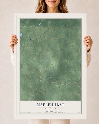 Map of Maplehurst, Wisconsin, 24 x 36 inch print in a white wood frame