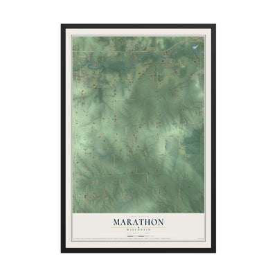 Map of Marathon, Wisconsin, 12 x 18 inch print in a black wood frame