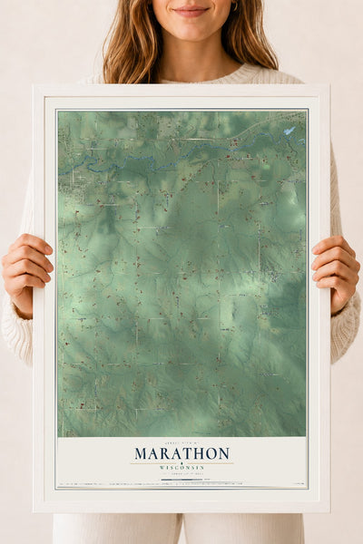 Map of Marathon, Wisconsin, 18 x 24 inch print in a white wood frame