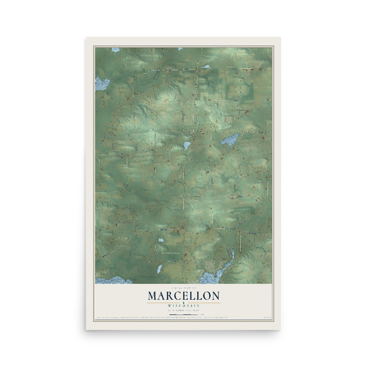 Map of Marcellon, Wisconsin, 12 x 18 inch unframed archival matte print