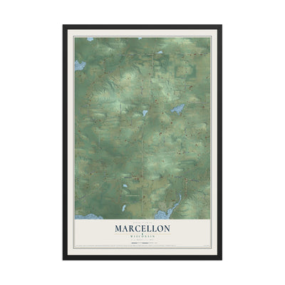 Map of Marcellon, Wisconsin, 12 x 18 inch print in a black wood frame