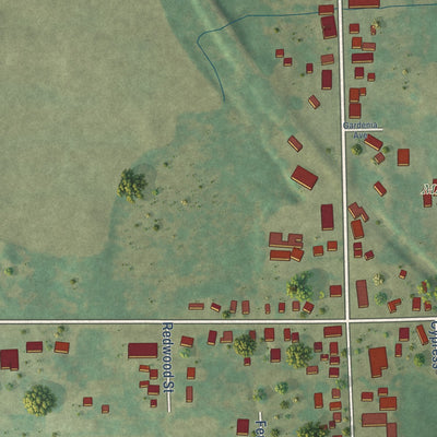 Close-up of the map of Maribel, Wisconsin print showing street and building detail