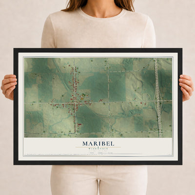 Map of Maribel, Wisconsin, 12 x 18 inch print in a black wood frame