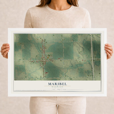 Map of Maribel, Wisconsin, 12 x 18 inch print in a white wood frame