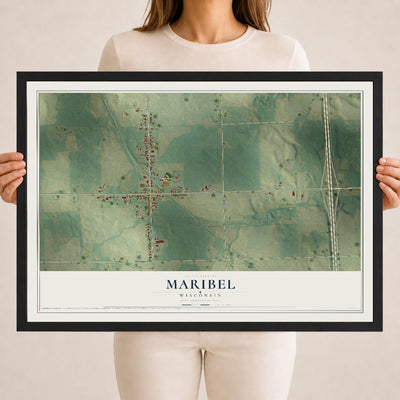 Map of Maribel, Wisconsin, 18 x 24 inch print in a black wood frame