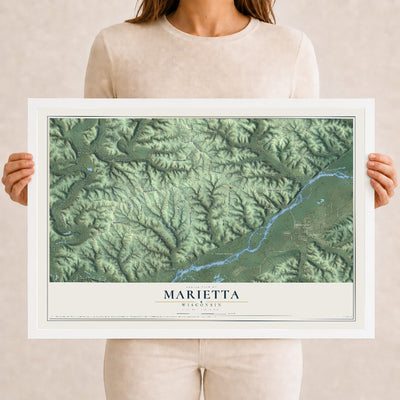 Map of Marietta, Wisconsin, 12 x 18 inch print in a white wood frame