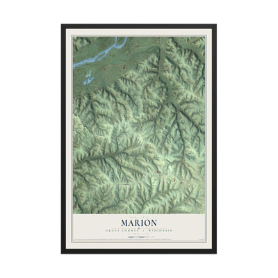 Map of Marion, Grant County, Wisconsin, 12 x 18 inch print in a black wood frame
