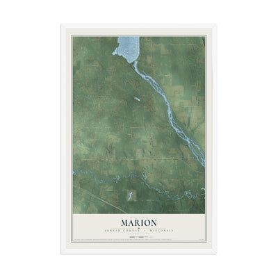 Map of Marion, Juneau County, Wisconsin, 12 x 18 inch print in a white wood frame