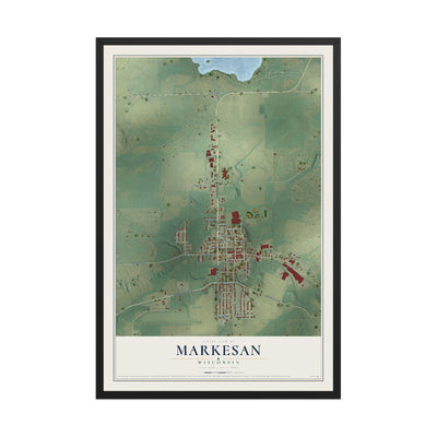 Map of Markesan, Wisconsin, 12 x 18 inch print in a black wood frame