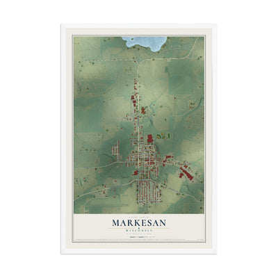 Map of Markesan, Wisconsin, 12 x 18 inch print in a white wood frame