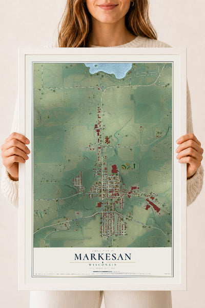 Map of Markesan, Wisconsin, 18 x 24 inch print in a white wood frame