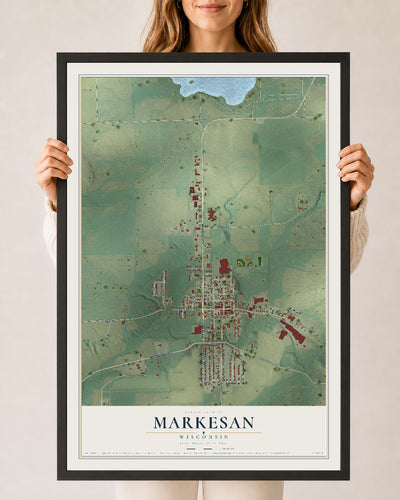 Map of Markesan, Wisconsin, 24 x 36 inch print in a black wood frame