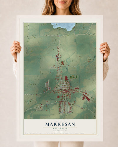Map of Markesan, Wisconsin, 24 x 36 inch print in a white wood frame