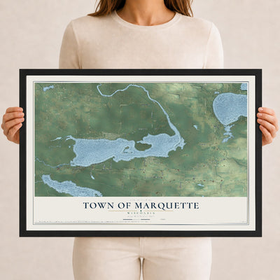 Map of the Town of Marquette, Wisconsin, 12 x 18 inch print in a black wood frame