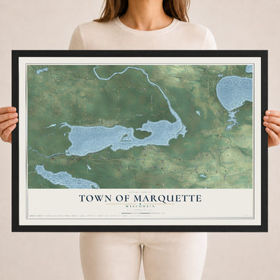 Map of the Town of Marquette, Wisconsin, 18 x 24 inch print in a black wood frame