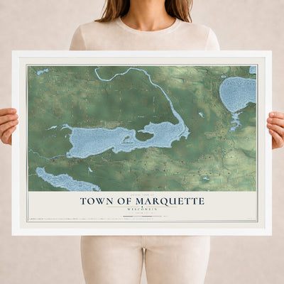 Map of the Town of Marquette, Wisconsin, 18 x 24 inch print in a white wood frame