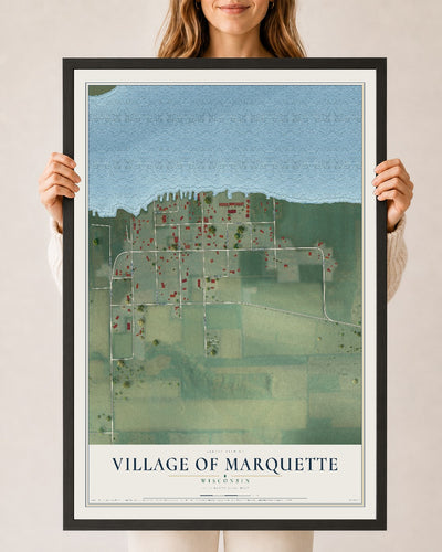 Map of Marquette, Wisconsin, 24 x 36 inch print in a black wood frame