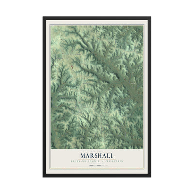 Map of Marshall, Richland County, Wisconsin, 12 x 18 inch print in a black wood frame