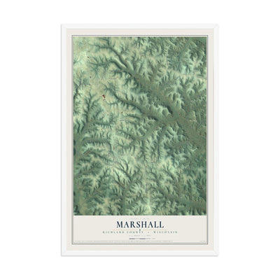 Map of Marshall, Richland County, Wisconsin, 12 x 18 inch print in a white wood frame