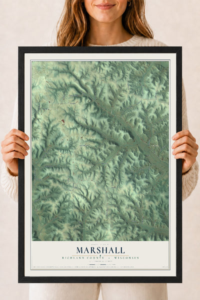 Map of Marshall, Richland County, Wisconsin, 18 x 24 inch print in a black wood frame