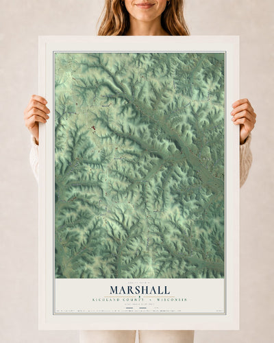 Map of Marshall, Richland County, Wisconsin, 24 x 36 inch print in a white wood frame