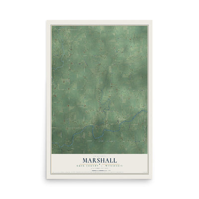 Map of Marshall, Rusk County, Wisconsin, 12 x 18 inch unframed archival matte print