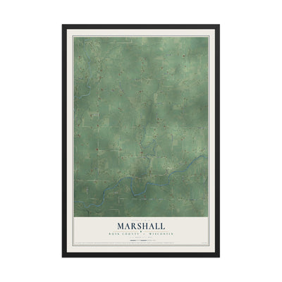 Map of Marshall, Rusk County, Wisconsin, 12 x 18 inch print in a black wood frame