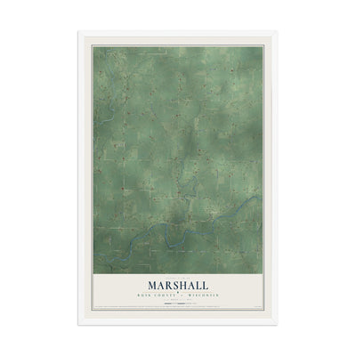 Map of Marshall, Rusk County, Wisconsin, 12 x 18 inch print in a white wood frame