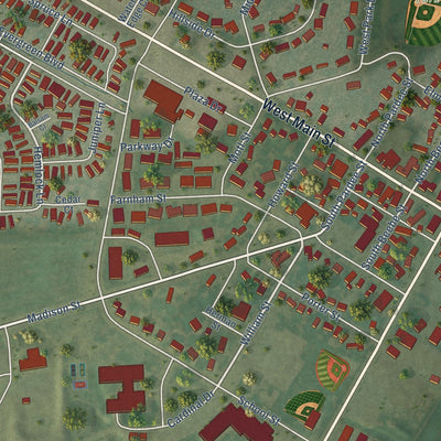 Close-up of the map of Marshall, Dane County, Wisconsin print showing street and building detail