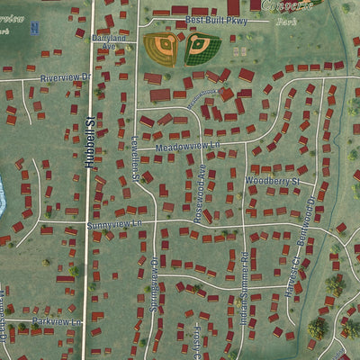 Second close-up of the map of Marshall, Dane County, Wisconsin print showing more streets and buildings