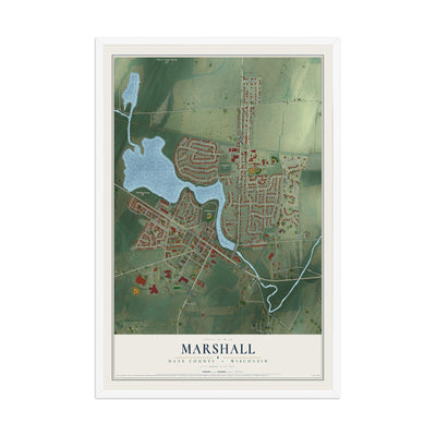 Map of Marshall, Dane County, Wisconsin, 12 x 18 inch print in a white wood frame