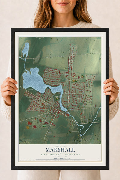 Map of Marshall, Dane County, Wisconsin, 18 x 24 inch print in a black wood frame