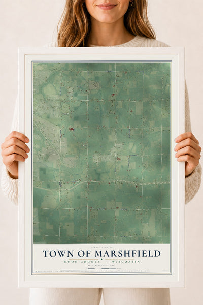 Map of the Town of Marshfield, Wood County, Wisconsin, 18 x 24 inch print in a white wood frame