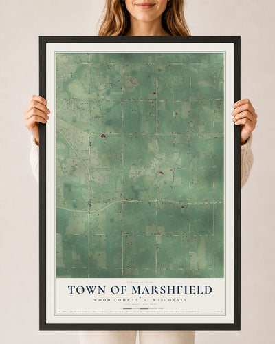 Map of the Town of Marshfield, Wood County, Wisconsin, 24 x 36 inch print in a black wood frame