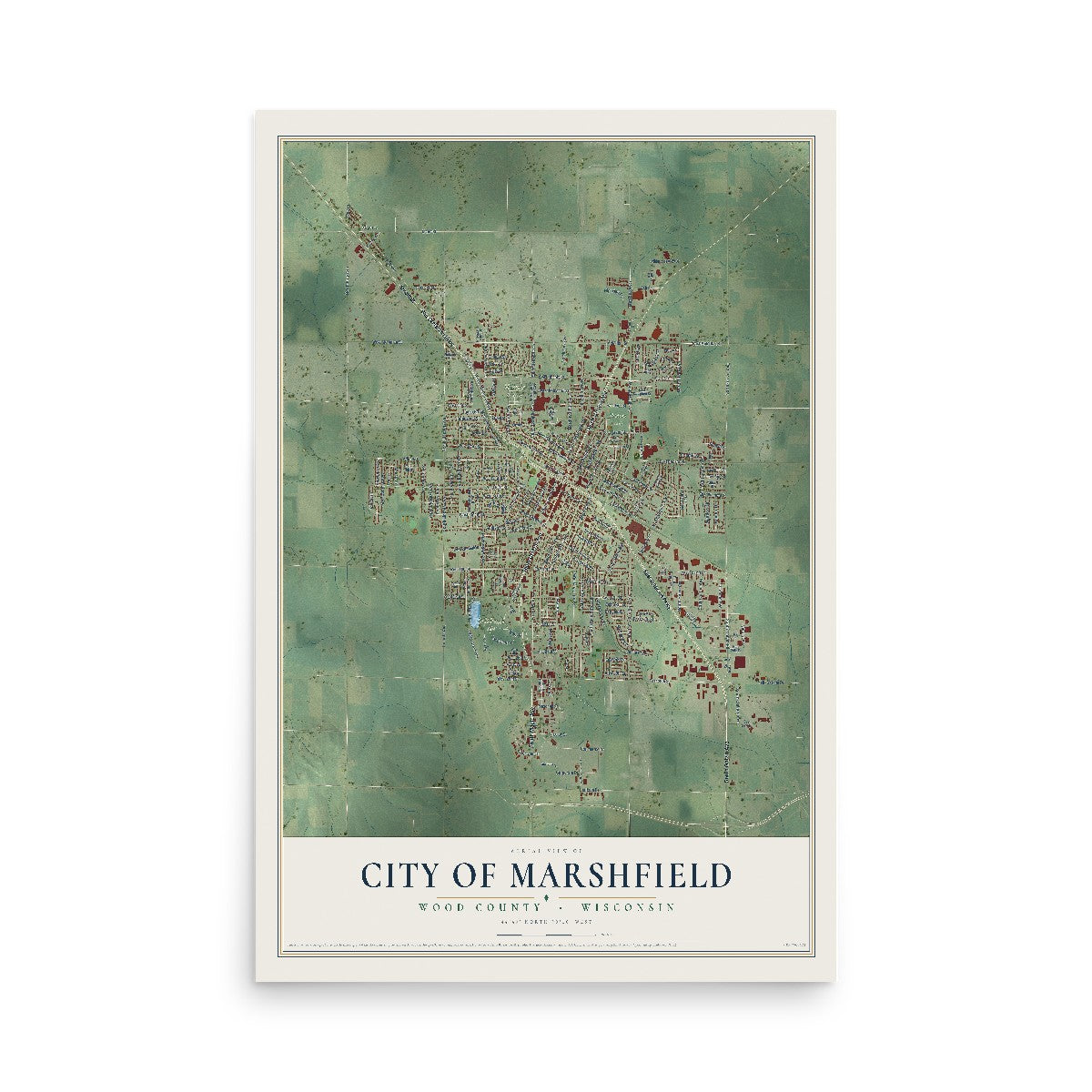 Map of Marshfield, Wisconsin, 12 x 18 inch unframed archival matte print