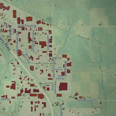 Second close-up of the map of Marshfield, Wisconsin print showing more streets and buildings