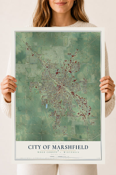 Map of Marshfield, Wisconsin, 18 x 24 inch unframed archival matte print