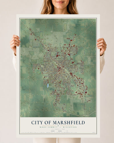 Map of Marshfield, Wisconsin, 24 x 36 inch unframed archival matte print