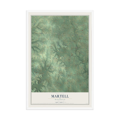 Map of Martell, Wisconsin, 12 x 18 inch print in a white wood frame