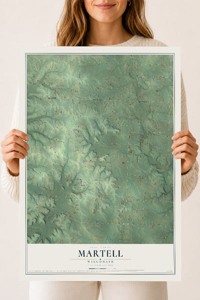 Map of Martell, Wisconsin, 18 x 24 inch unframed archival matte print