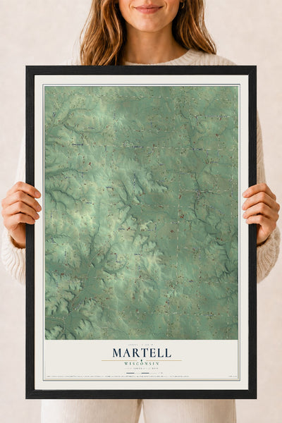 Map of Martell, Wisconsin, 18 x 24 inch print in a black wood frame