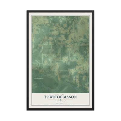 Map of the Town of Mason, Wisconsin, 12 x 18 inch print in a black wood frame