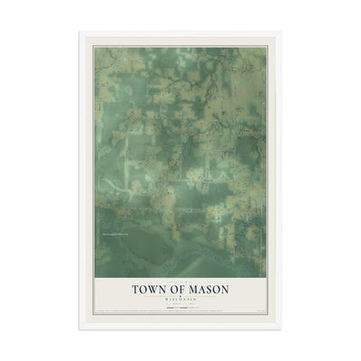 Map of the Town of Mason, Wisconsin, 12 x 18 inch print in a white wood frame
