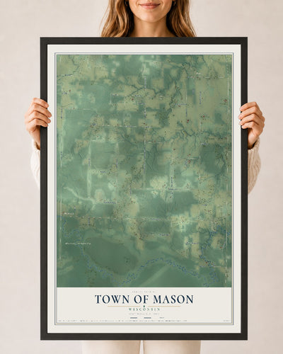 Map of the Town of Mason, Wisconsin, 24 x 36 inch print in a black wood frame